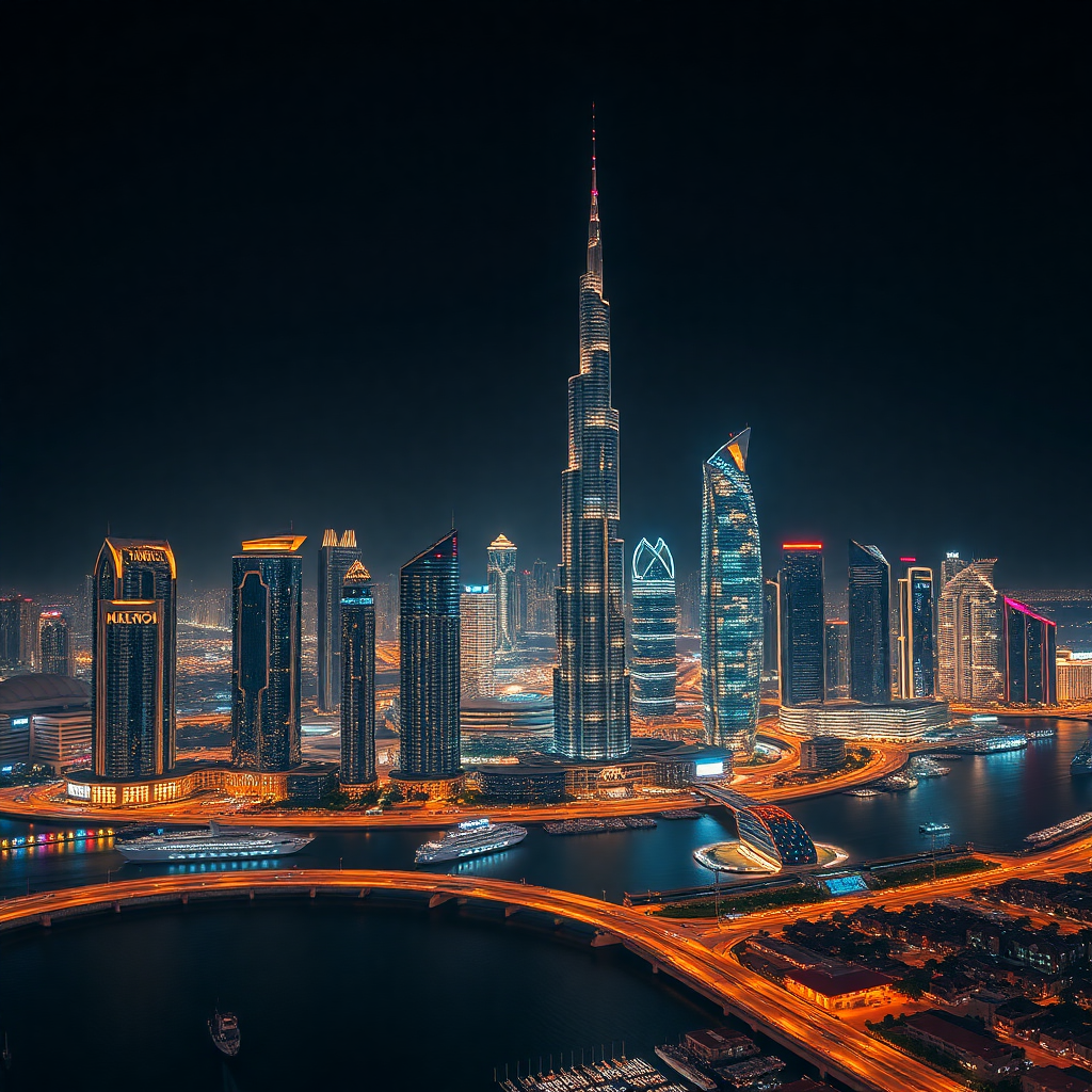 Luxury Dubai skyline at night